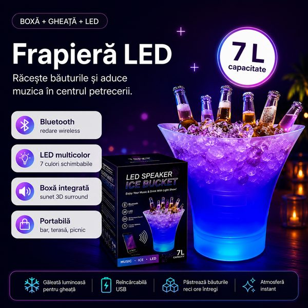 Frapieră cu Bluetooth și Boxă și Iluminare LED, 7L