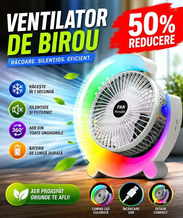Ventilator USB cu Lampă de Birou