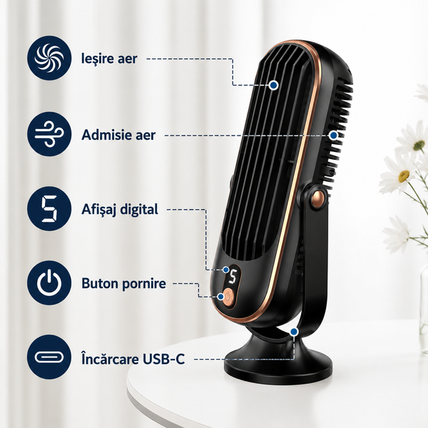 Ventilator portabil reîncărcabil pentru birou