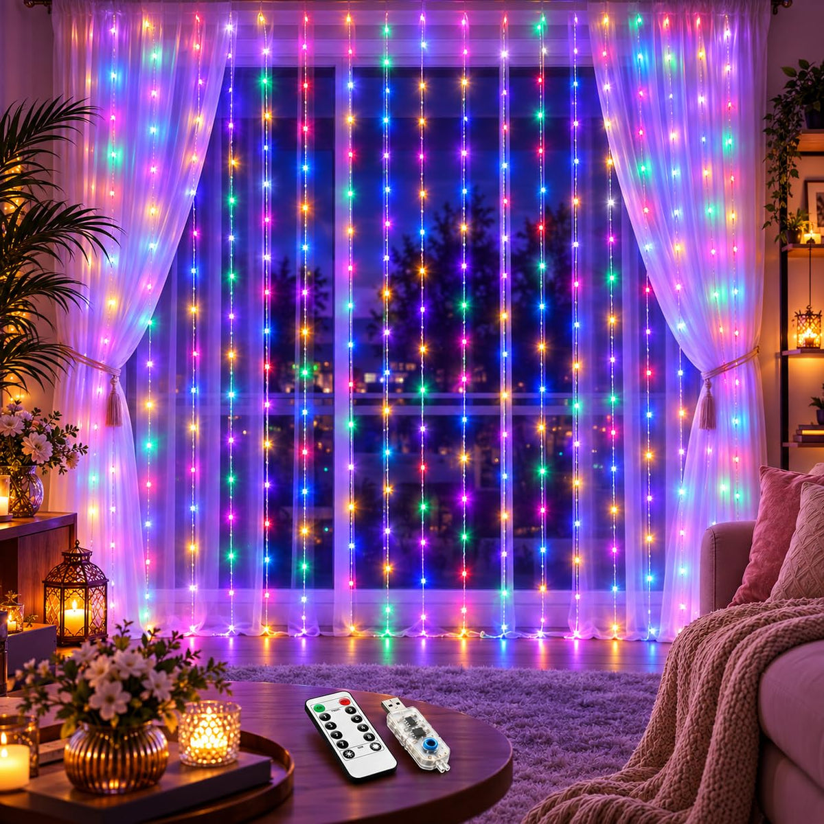 Perdea Luminoasă LED 3x3 m cu Telecomandă