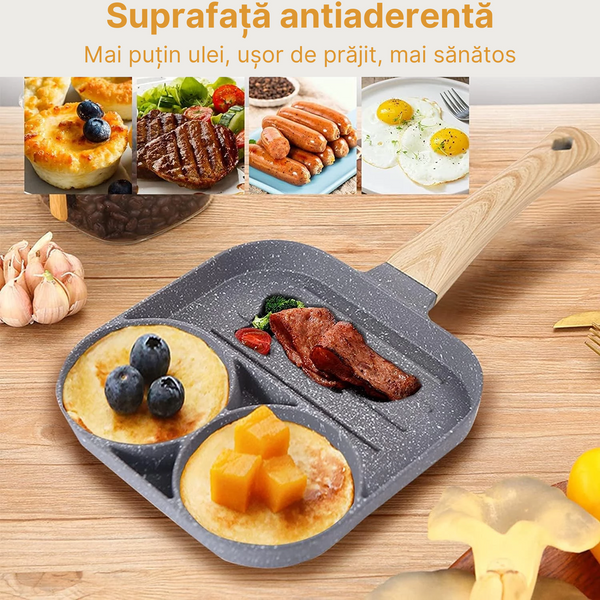 Tigaie antiaderentă cu 3 compartimente